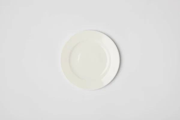 Top View Porcelain Plate Grey Background — Stock Photo, Image