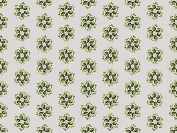 Колаж Зеленого Листя Ізольований Сірому Безшовному Фоновому Візерунку — стокове фото