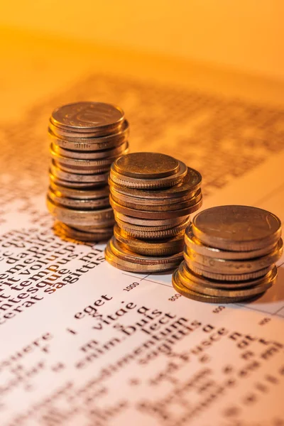 Selective Focus Business Text Document Coins Stacks — Stock Photo, Image