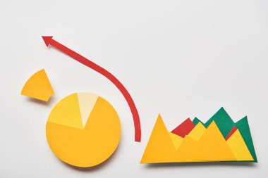 üstten görünüm işaretçi beyaz arka plan üzerinde kağıt grafik ve grafikler,