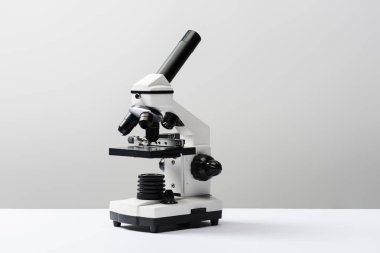 microscope on grey background with copy space clipart