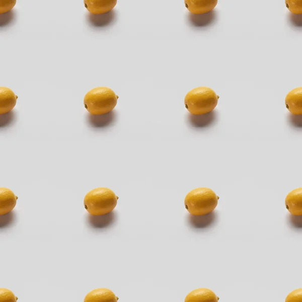 Gelbe Ganze Zitronen Auf Grauem Hintergrund Nahtloses Muster — Stockfoto