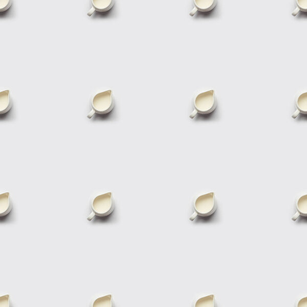collage of milk in jars on grey background, seamless pattern