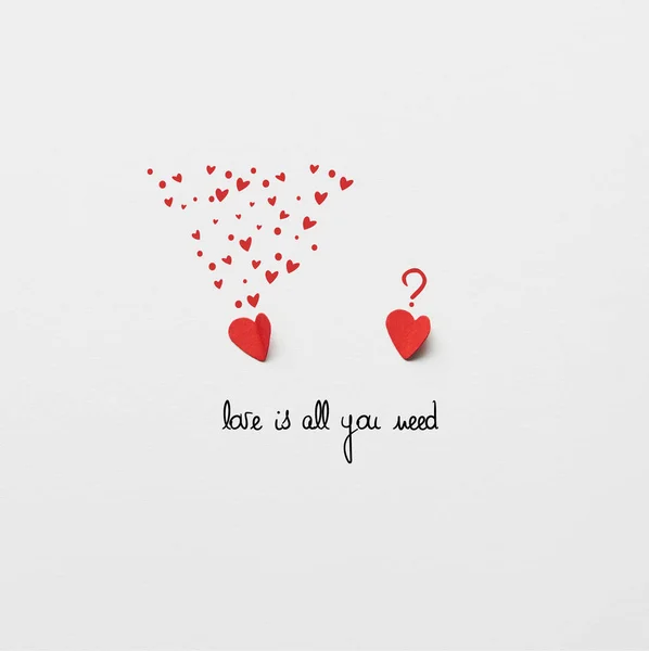 Top View Two Red Paper Cut Hearts White Background Love — Stock Photo, Image