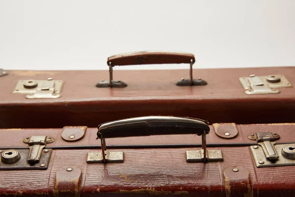 Vintage Brown Suitcases Isolated Grey — Stock Photo, Image