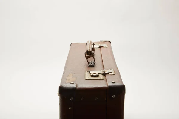 Vintage Leather Suitcase Isolated Grey — Stock Photo, Image