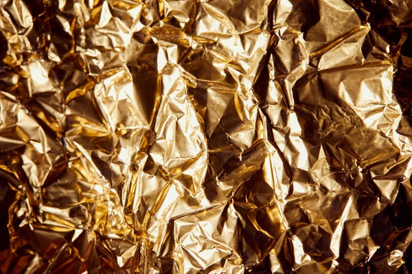 Crumpled Golden Foil Shadows Twinkles — Stock Photo, Image