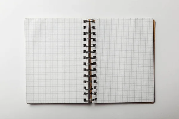 Top View Opened Notebook Blank Squared Papers White Background — Stock Photo, Image