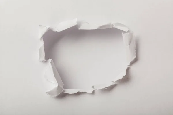 Torn Hole Sheet Paper White Background — Stock Photo, Image