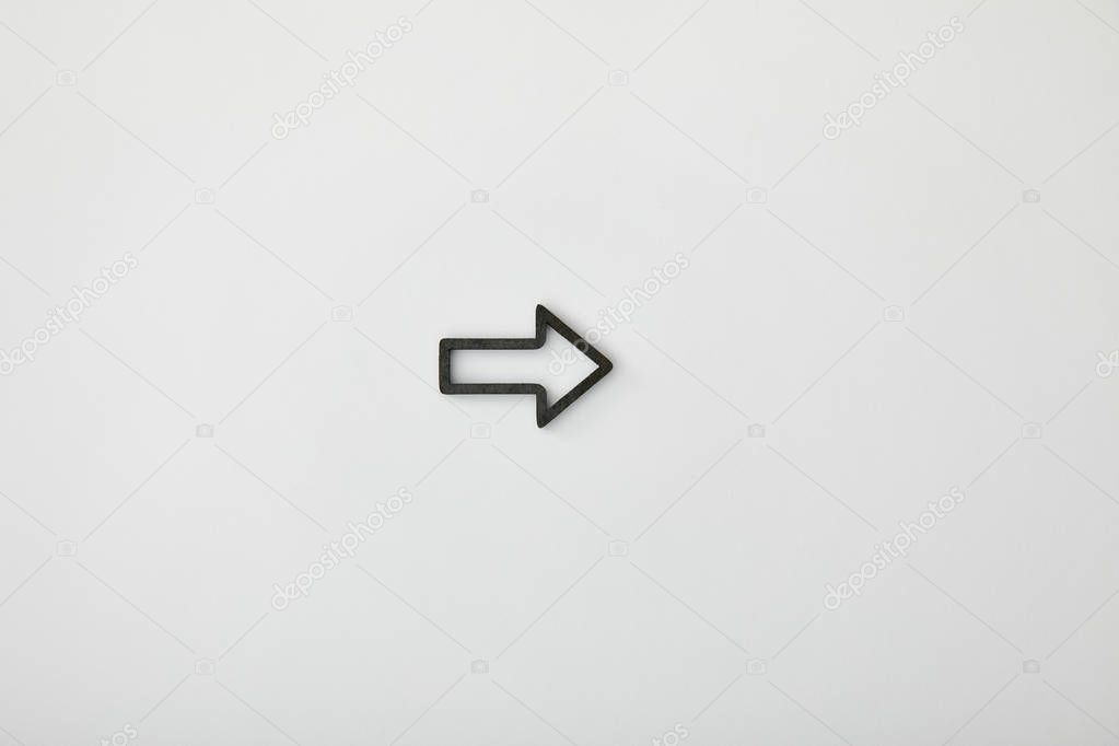 top view of black horizontal frame pointer on grey background