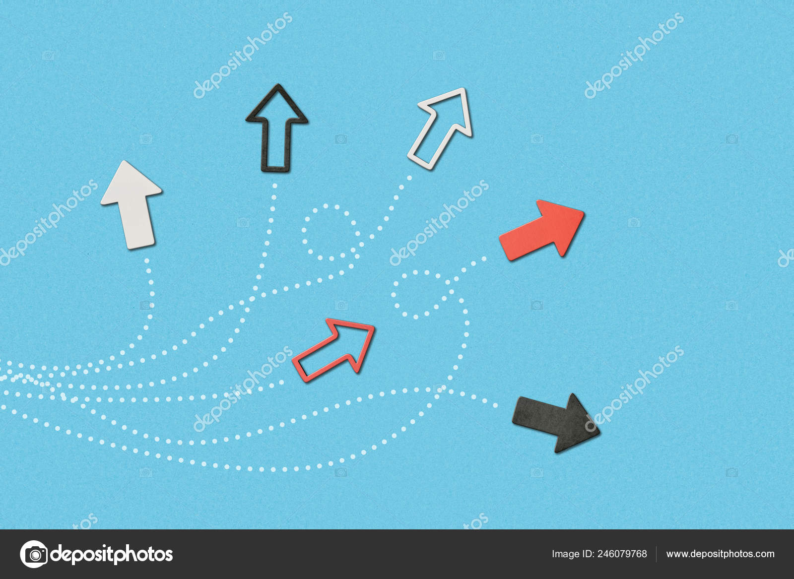 Top View White Black Red Pointers Blue Marked Background — Stock Photo ...