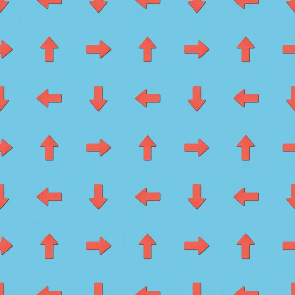 Collage Pointeurs Rouges Dans Différentes Directions Sur Fond Bleu Motif — Photo