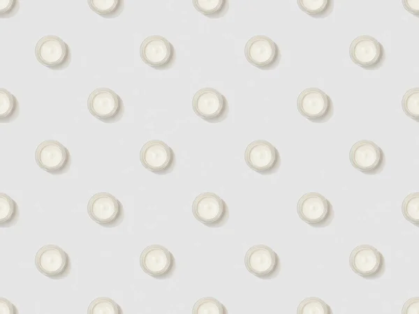 Cosmetic Cream Containers Grey Background Seamless Background Pattern — Stock Photo, Image