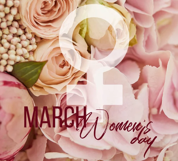 Close Bouquet Beige Roses March Female Sign Illustration — Stock Photo, Image