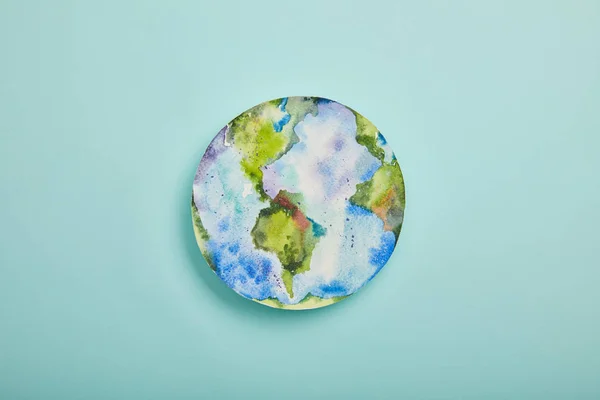 Top View Planet Picture Turquoise Background Earth Day Concept — Stock Photo, Image