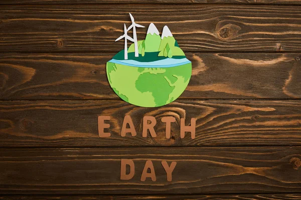 Top View Paper Cut Planet Renewable Energy Sources Letters Wooden — Stock Photo, Image