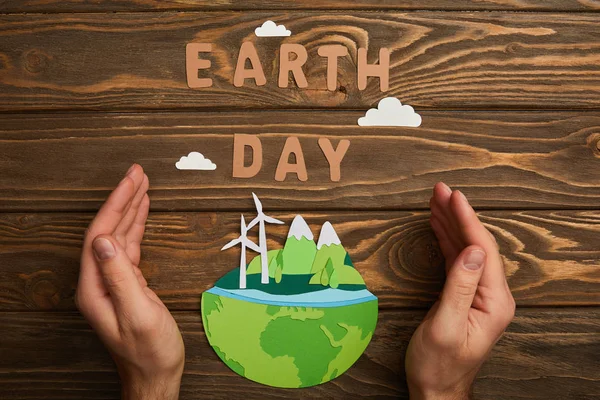 Partial View Woman Holding Paper Cut Planet Renewable Energy Sources — Stock Photo, Image