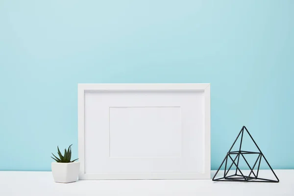 White Square Frame Green Plant Pot White Surface — Stock Photo, Image