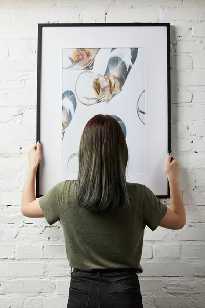 Rückseite Einer Frau Mit Zeichnung Schwarzem Quadratischen Rahmen Händen — Stockfoto
