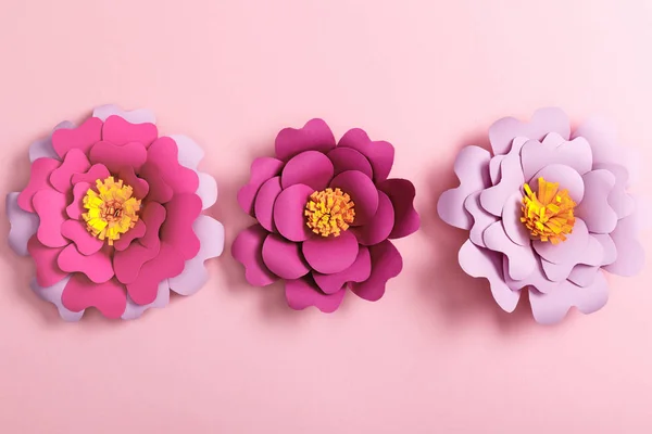 Top View Multicolored Paper Flowers Pink Background — Stock Photo, Image