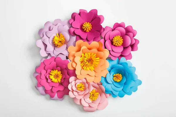 Top View Colorful Paper Flowers Grey Background — Stock Photo, Image