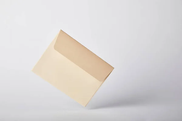 Beige Empty Envelope Grey Background Copy Space — Stock Photo, Image