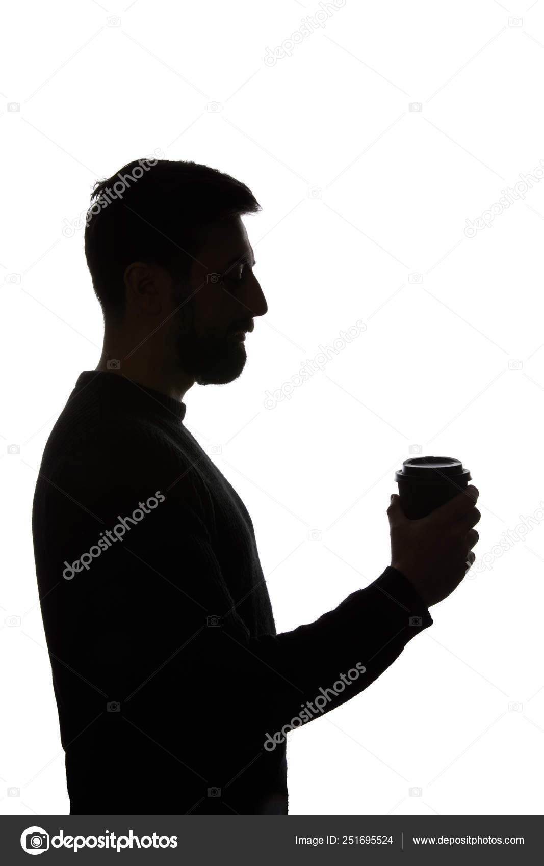 Side View Man Holding Paper Cup Coffee Isolated White Stock Photo by ...