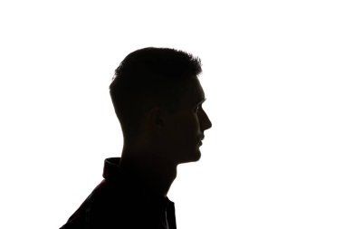 Silhouette of man looking away isolated on white clipart