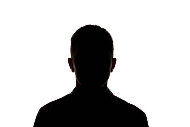 Silhouette of man looking at camera isolated on white clipart