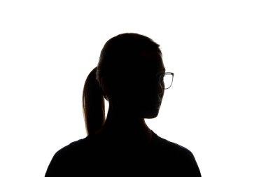 Silhouette of woman in glasses looking away isolated on white clipart