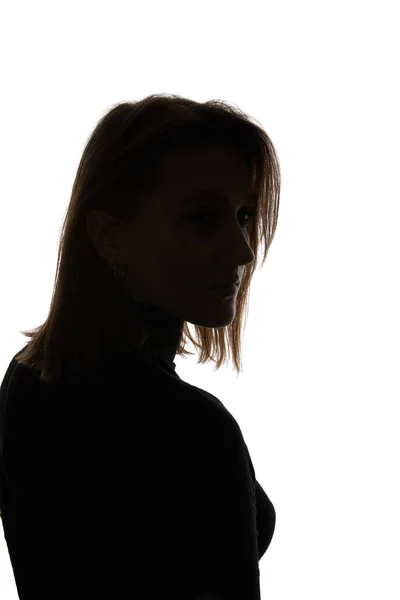 Silhouet Van Vrouw Weg Kijken Geïsoleerd Wit — Stockfoto