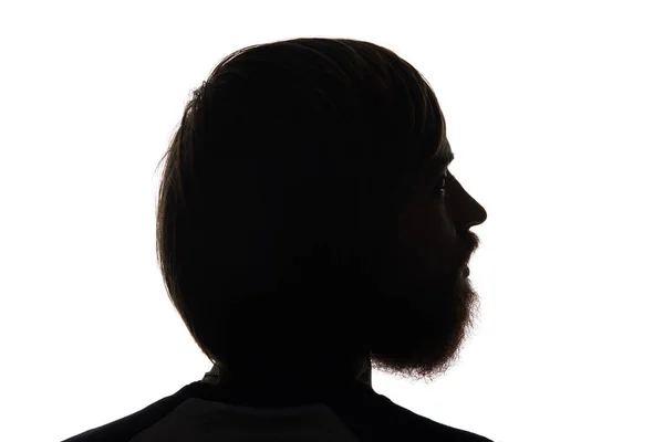Silhouette Dell Uomo Con Barba Distogliendo Sguardo Isolato Sul Bianco — Foto Stock