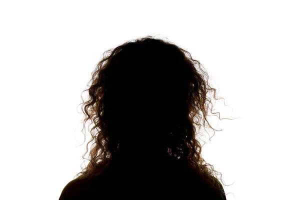 Beyaz Üzerinde Izole Kıvırcık Saçlı Kadın Silüeti — Stok fotoğraf