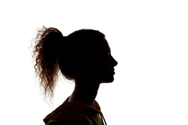 Side View Curly Girl Ponytail Isolated White — Stock Photo, Image