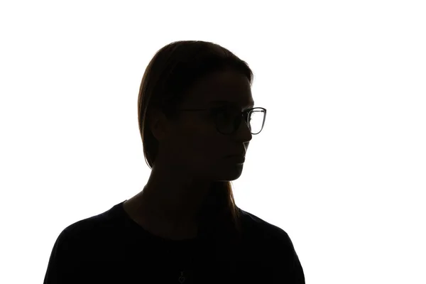 Silhouette Woman Glasses Looking Away Isolated White — Stock Photo, Image