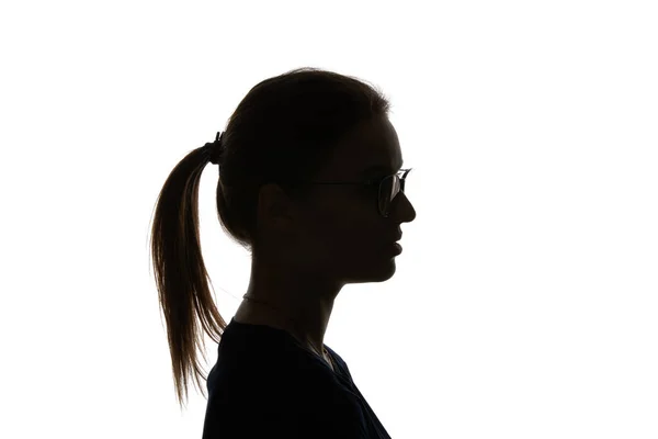 Side View Woman Glasses Ponytail Isolated White — Stock Photo, Image