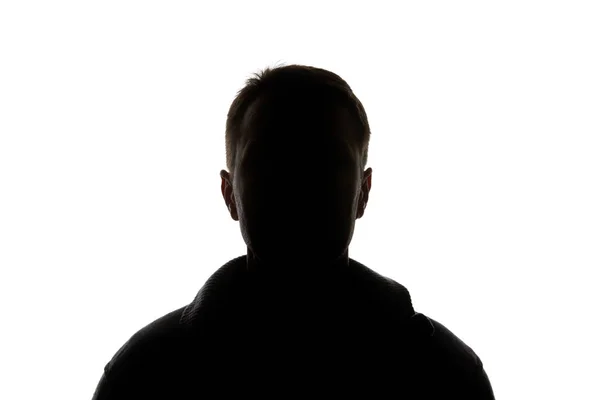Silhueta Homem Olhando Para Câmera Isolada Branco — Fotografia de Stock