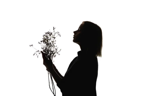 Zijaanzicht Van Vrouw Holding Boeket Geïsoleerd Wit — Stockfoto