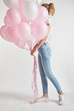 beyaz üzerine pembe hava Balonlu yüz kapsayan rahat kıyafetler kız
