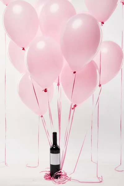 Pink Air Balloons Wine Bottle Isolated White — Stock Photo, Image