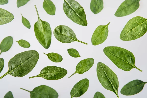 Foglie Spinaci Verdi Freschi Sfondo Grigio — Foto Stock