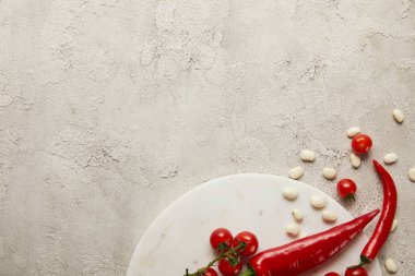 Biber, domates ve fasulye üstten görünüm dokulu yüzeyi