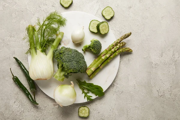 Top View Fresh Vegetables Grey Textured Surface — Stock Photo, Image