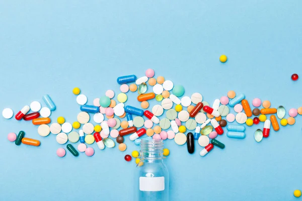 Top View Colorful Pills Blue Surface — Stock Photo, Image