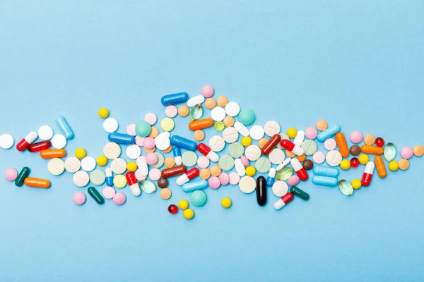 Top View Colorful Pills Blue Surface — Stock Photo, Image