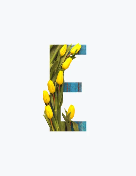 Cyrillic Letter Yellow Tulips Isolated White — Stock Photo, Image