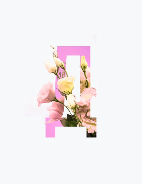 Cyrillic Letter Pink Eustoma Flowers Isolated White — Stock Photo, Image