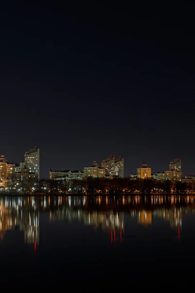 Illuminated Buildings Reflection Water Night — Stock Photo, Image