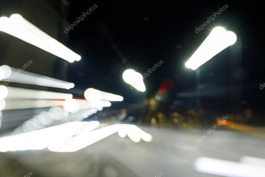 long exposure of bright lights on road at night