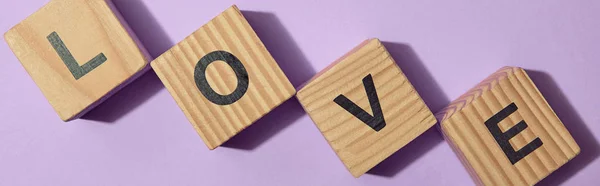 Panoramic Shot Wooden Blocks Letters Purple Surface — Stock Photo, Image